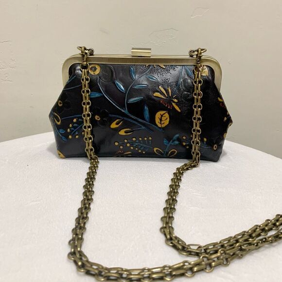 Handmade Genuine Leather Floral Embossed Push-lock Clutch/Shoulder Bag/Crossbody - Picture 5 of 16